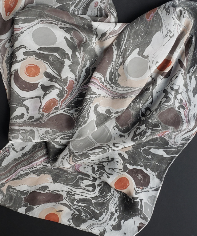 'Birx' water-marbled silk scarf with bail and charm